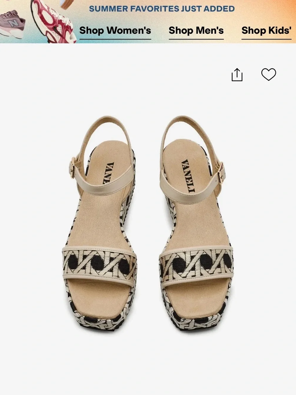 Vaneli Beige Leather Strappy Platforms with Black & Cream Geometric Woven Sole